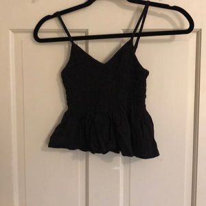 ROMWE solid shirred ruffle hem cami